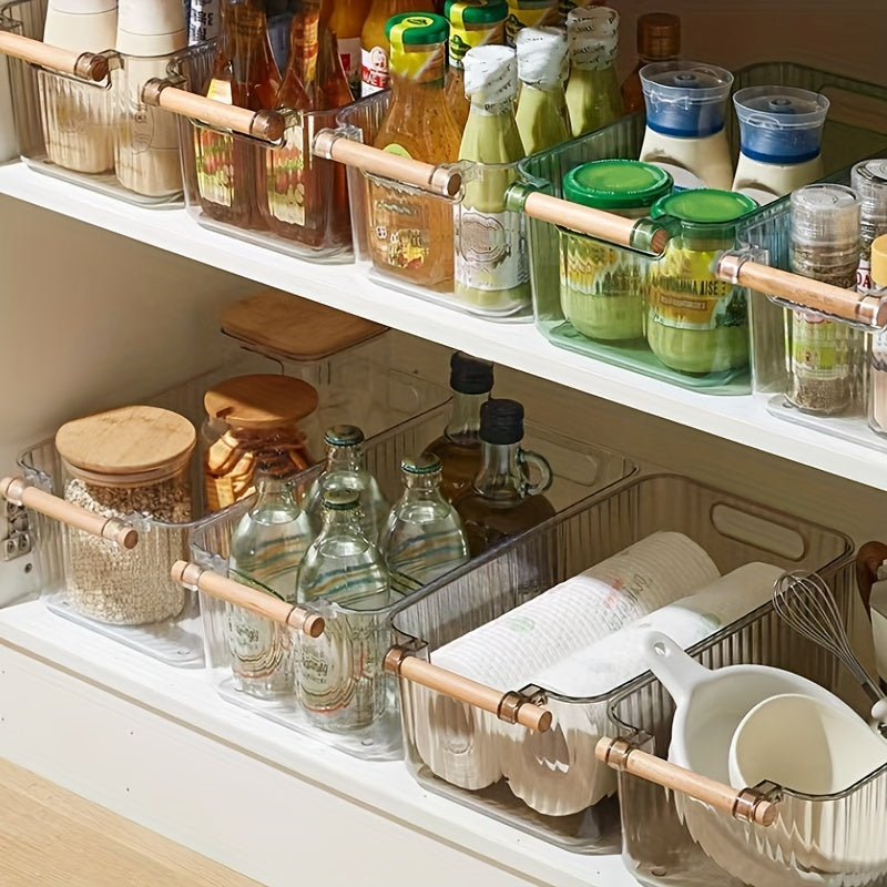 Striped Handle Wooden Kitchen Bathroom Storage Box