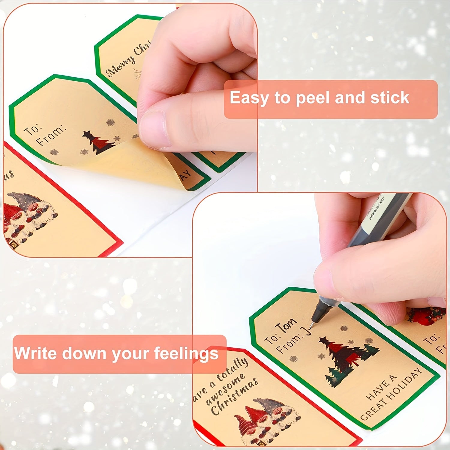 300pcs Christmas Holiday Stickers 8 Patterns Self-Adhesive Label Roll