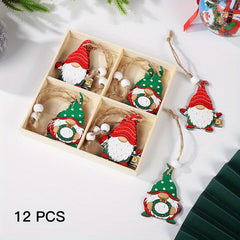 12pcs Christmas Painted Wooden Pendant Hanging Decor Room Decor