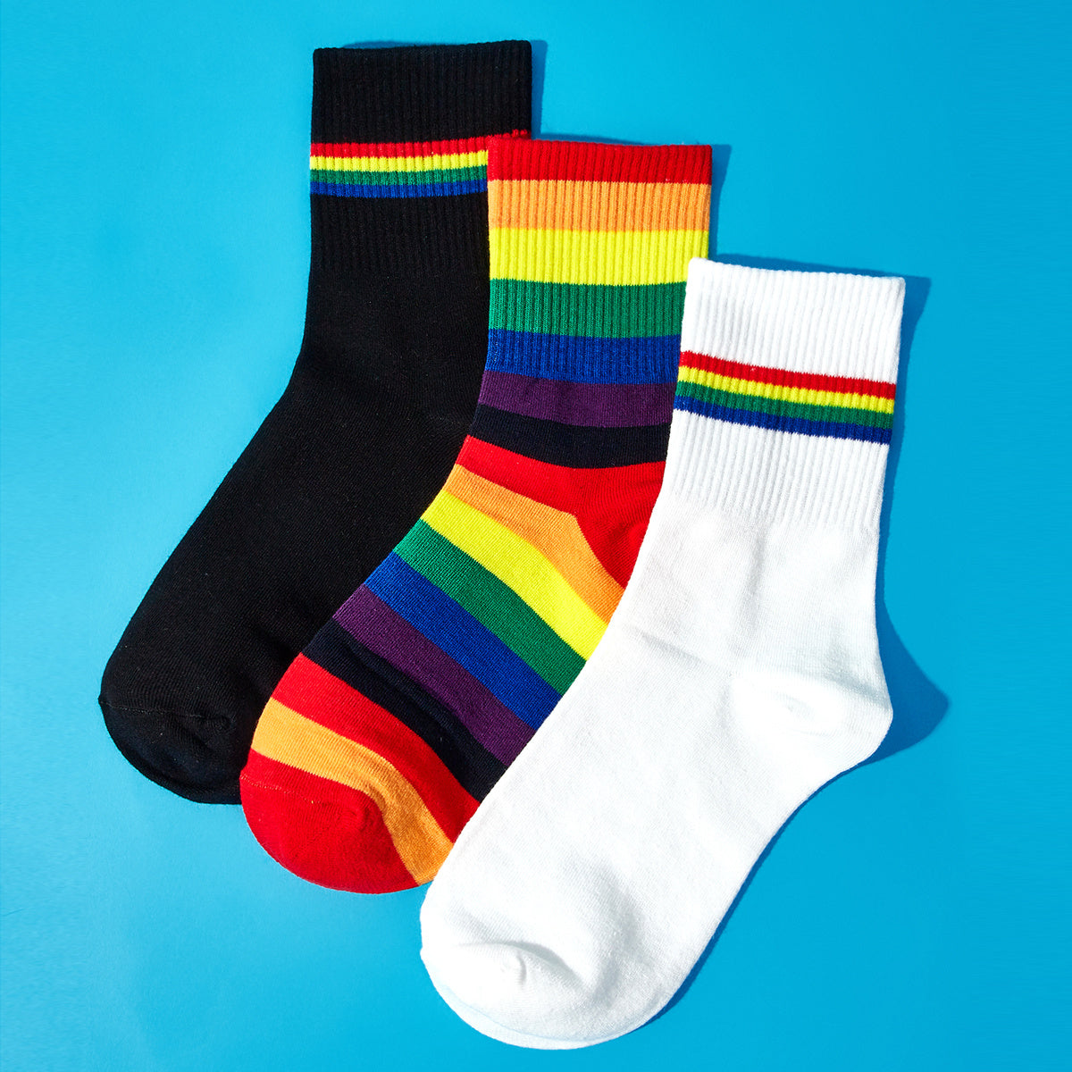 Rainbow Striped Ribbed Mid Tube Socks Pack