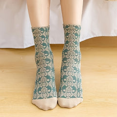 5 Pairs Floral & Geometric 3D Textured Ankle Socks Set