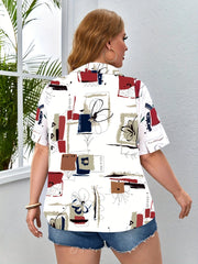  Floral Print Button Up Short Sleeve Blouse