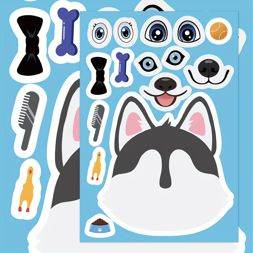 8pcs Cartoon Dog Puzzle Stickers PVC Decals Mixed Colors Self Adhesive