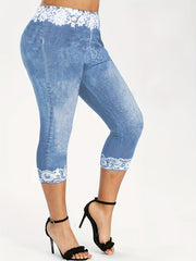 Butterfly & Denim Print Skinny Leggings High Waist Yoga Leggings