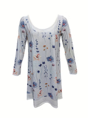  Colorblock Floral Print Long Sleeve Dress