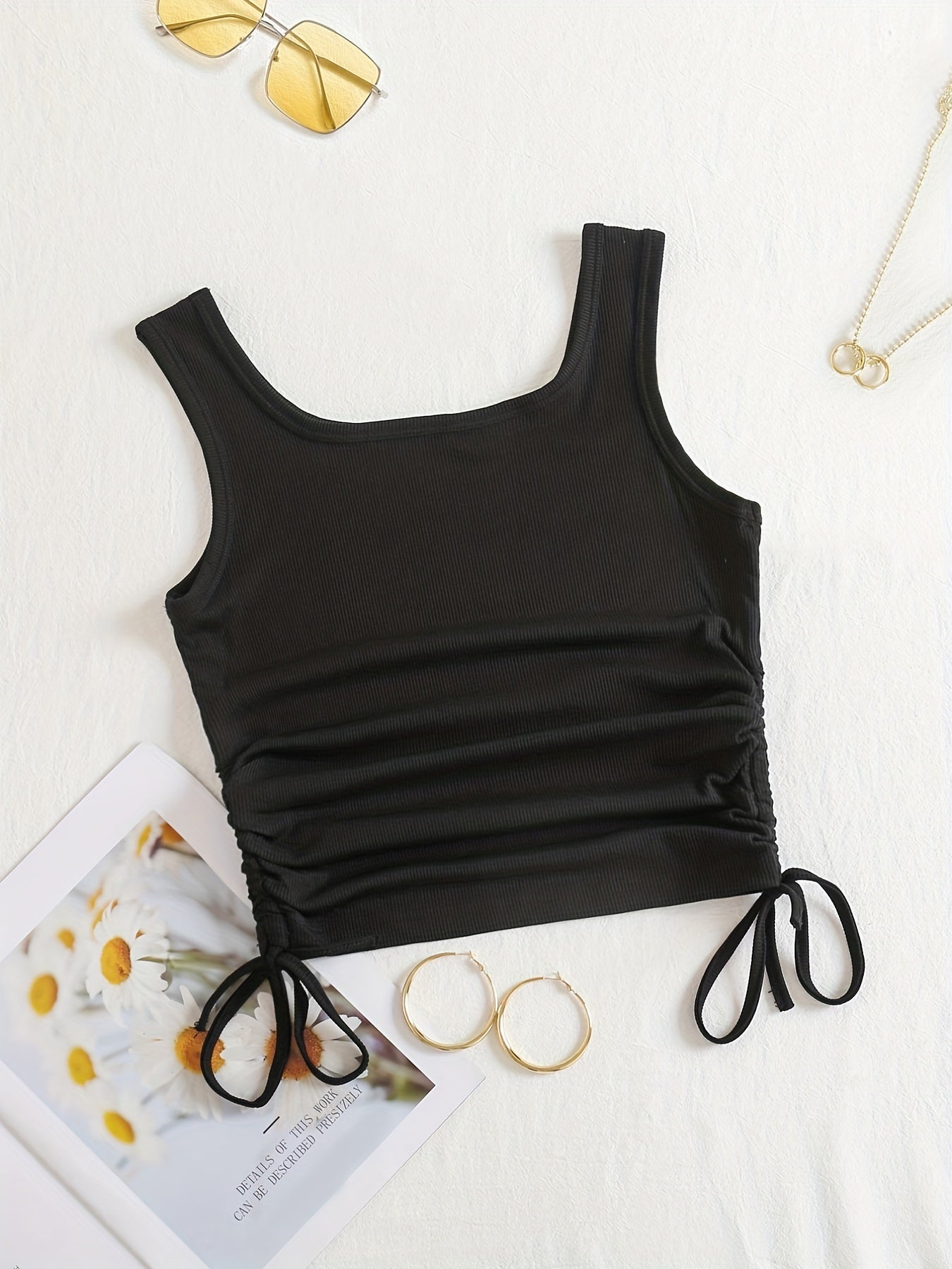Solid Drawstring Tank Top Women's Clothing