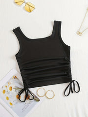 Solid Drawstring Tank Top Women's Clothing