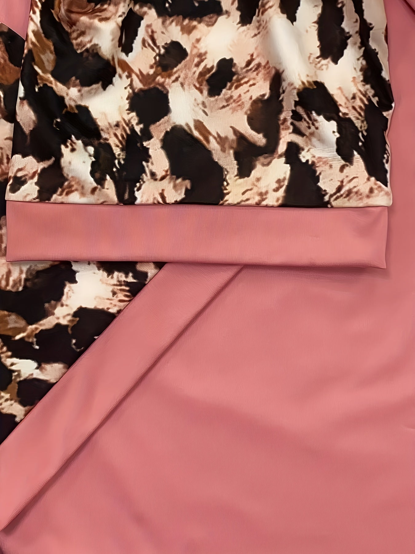  Colorblock Leopard Print Short Sleeve Bow Knot Dress