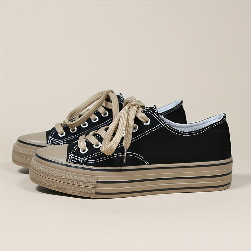 Leopard Print Canvas Platform Shoes Lace Up Low Top Women's Shoes