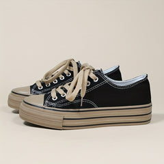 Leopard Print Canvas Platform Shoes Lace Up Low Top Women's Shoes