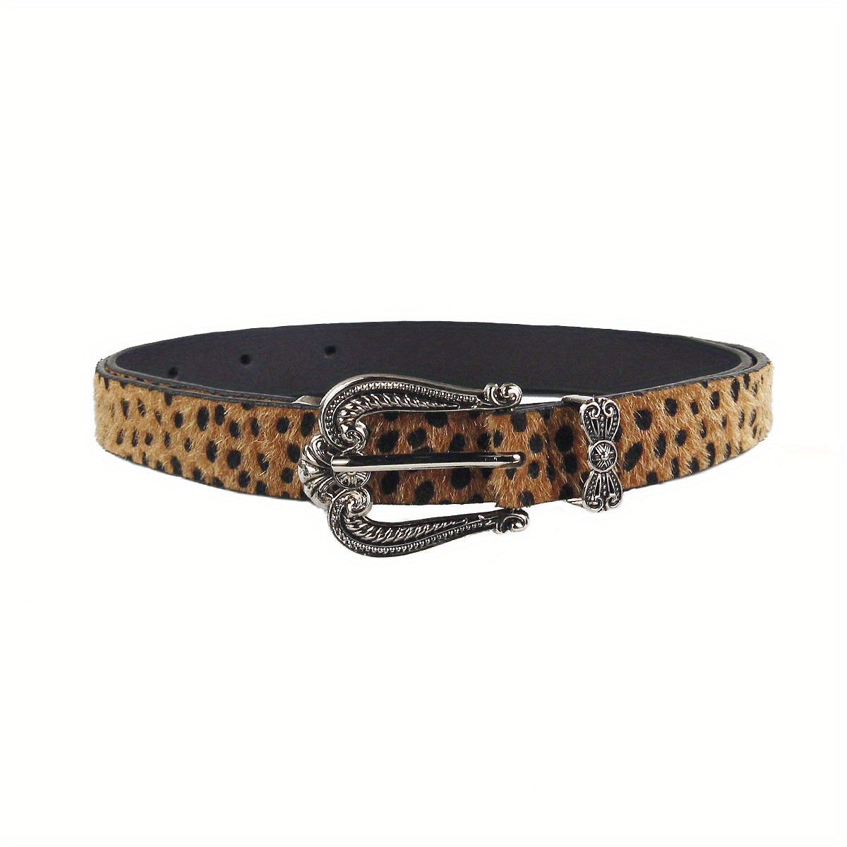 Vintage Carved Buckle Belt PU Leopard Print Western Cowgirl Belt