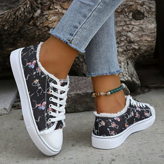 Women's Skull Print Lace Up Canvas Sneakers Lightweight Halloween Shoes