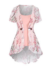 Floral Print Tank Top & Kimono Set Women's Outfits