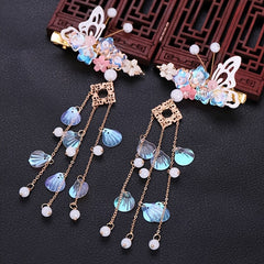 Butterfly Flower Hair Clip with Beads Tassel