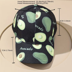 Avocado Print Baseball Cap Solid Cartoon Dad Hat Adjustable Lightweight Sun Hats