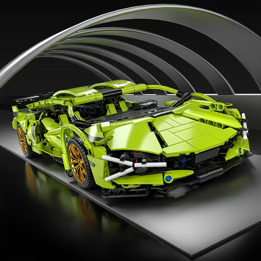 Creative Green Sports Car Building Block Model - DIY Fun Gift
