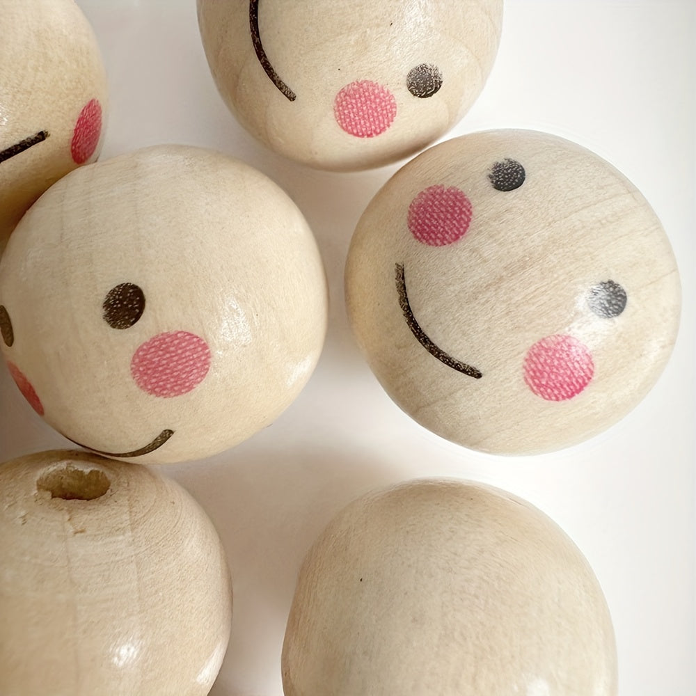 10pcs 20mm Smiling Face Doll Head Wooden Bead DIY Jewelry Accessories