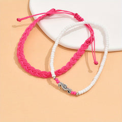 2 Pcs Vintage Style Braided Anklet Set for Women & Girls