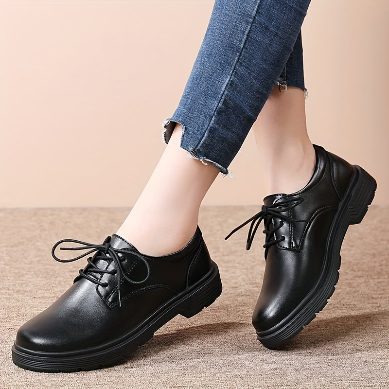 Women's Patent Leather Loafers Lace Up Casual British Style Shoes