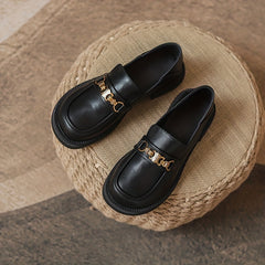 Women's Metallic Chunky Heel Loafers Faux Leather Shoes