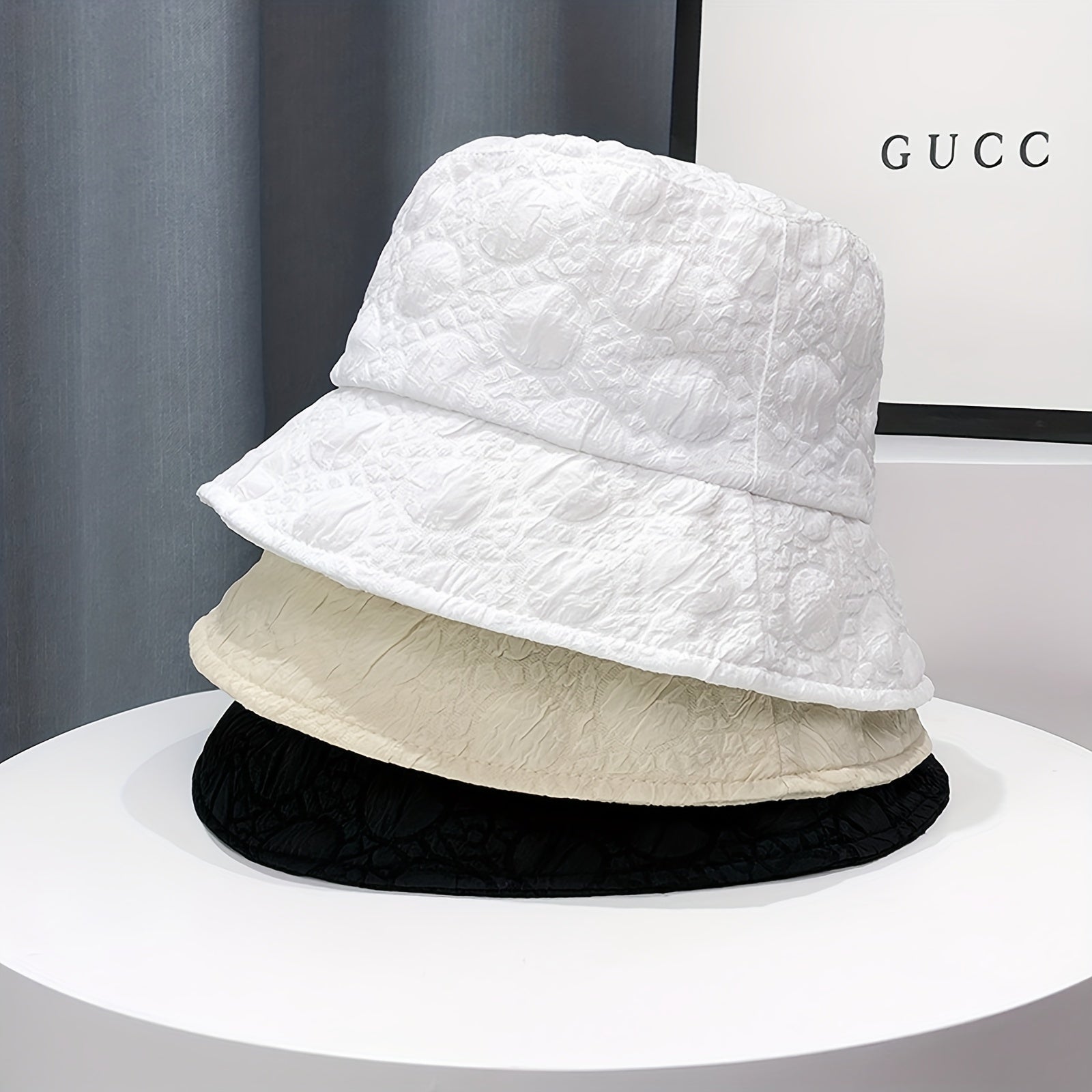 Chiffon Embossed Thin Bucket Hat Solid Breathable Sun Hat