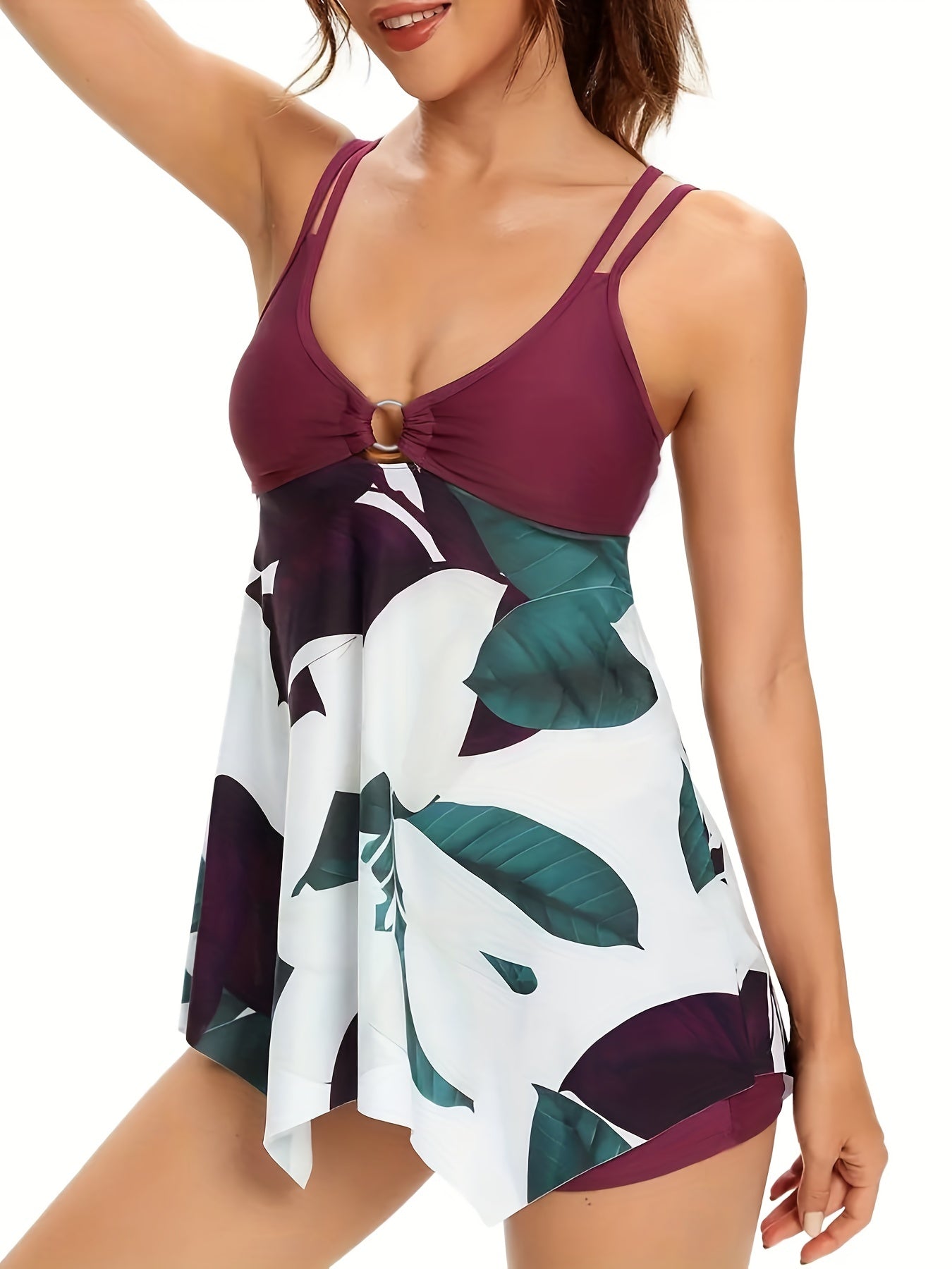 Geometric Print Scoop Neck 2 Piece Swimsuit Set Women's Swimwear