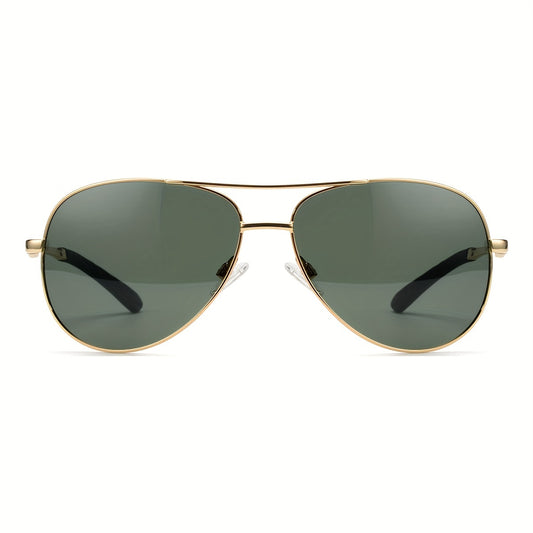 Men's Oversized Aviator Sunglasses Golden Frame Green Lens