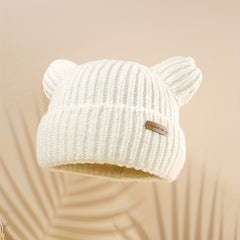 Solid Knit Bear Ears Beanie for Autumn Winter