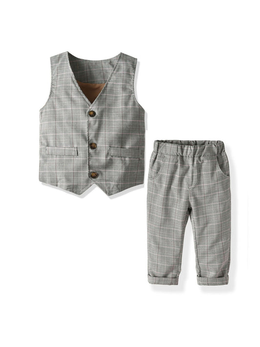 Boys Plaid Vest & Pants Set - Autumn Winter