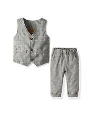 Boys Plaid Vest & Pants Set - Autumn Winter