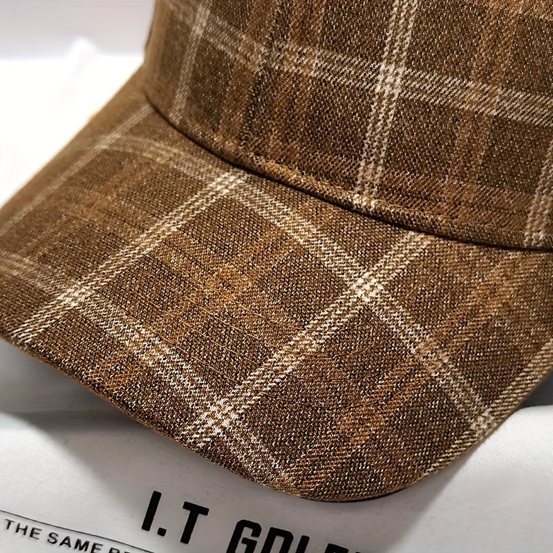 Vintage Plaid Casual Baseball Cap Sunscreen Cotton Blend Dad Hat Lightweight