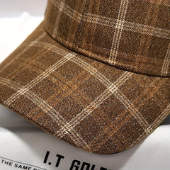 Vintage Plaid Casual Baseball Cap Sunscreen Cotton Blend Dad Hat Lightweight