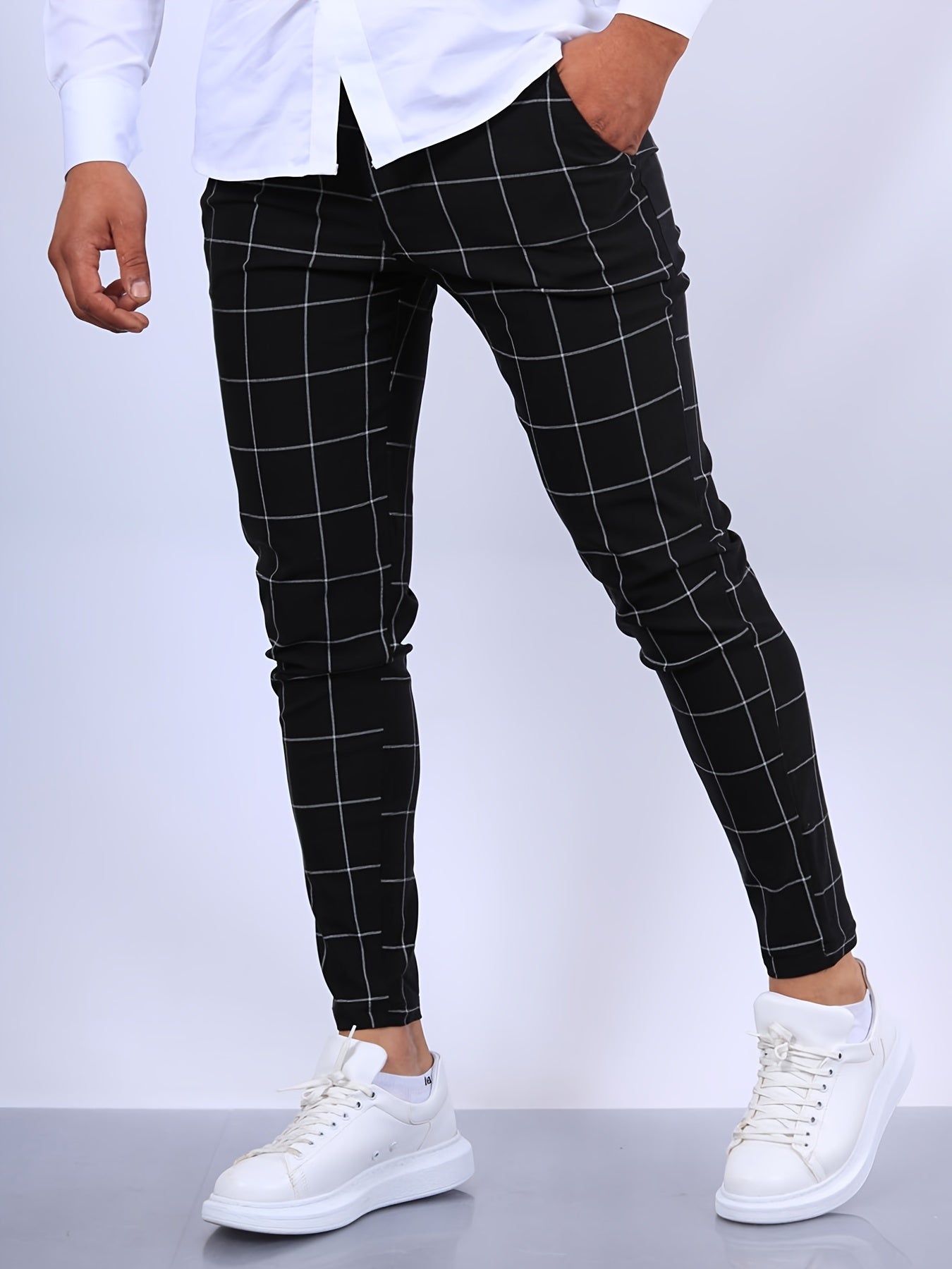 Slim Fit Plaid Slacks Men s Casual Vintage Style Slightly Stretch Dress Pants