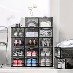 6pcs Plastic Shoe Storage Box with Door, Space Saving Organizer