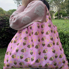 Bee Print Shoulder Bag Lightweight Storage Bag