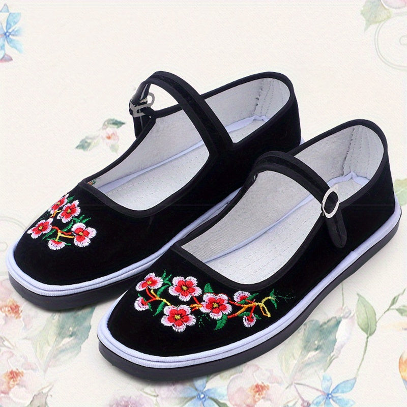 Women's Ethnic Embroidered Cloth Shoes Ankle Strap Lightweight Outdoor Shoes