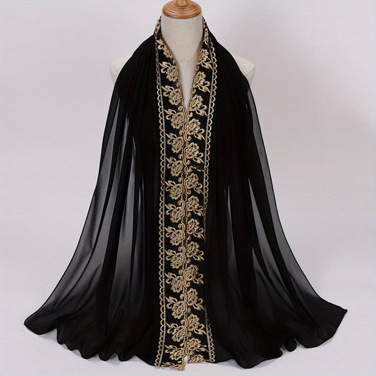 Flower Embroidery Chiffon Scarf Lace Hijab Thin Breathable Shawl Women Headscarf