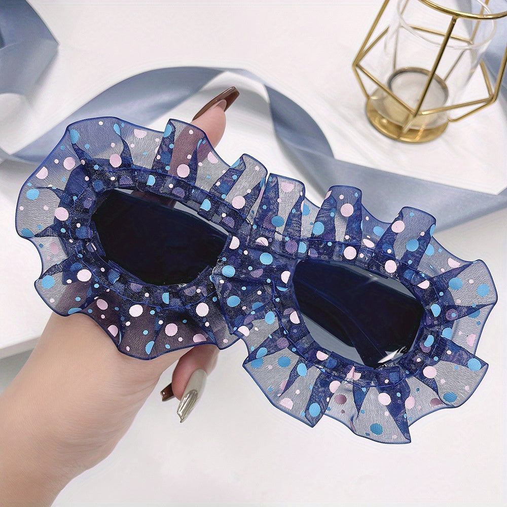 Polka Dot Mesh Sunglasses For Women Girls Stylish Costume Party