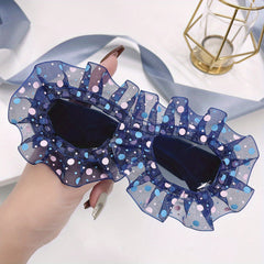 Polka Dot Mesh Sunglasses For Women Girls Stylish Costume Party