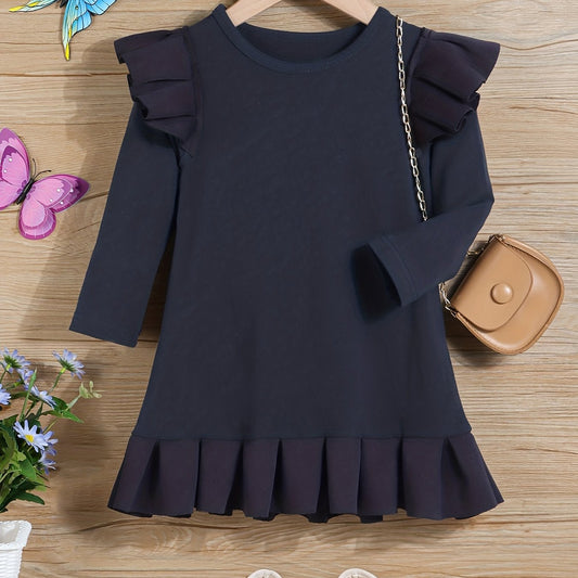 Girls' Ruffle Trim Long Sleeve Skater Dress