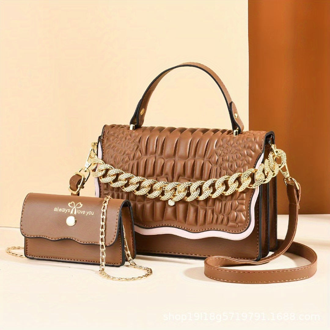 Metal Chain Shoulder Bag PU Leather Handbag Crossbody Bag