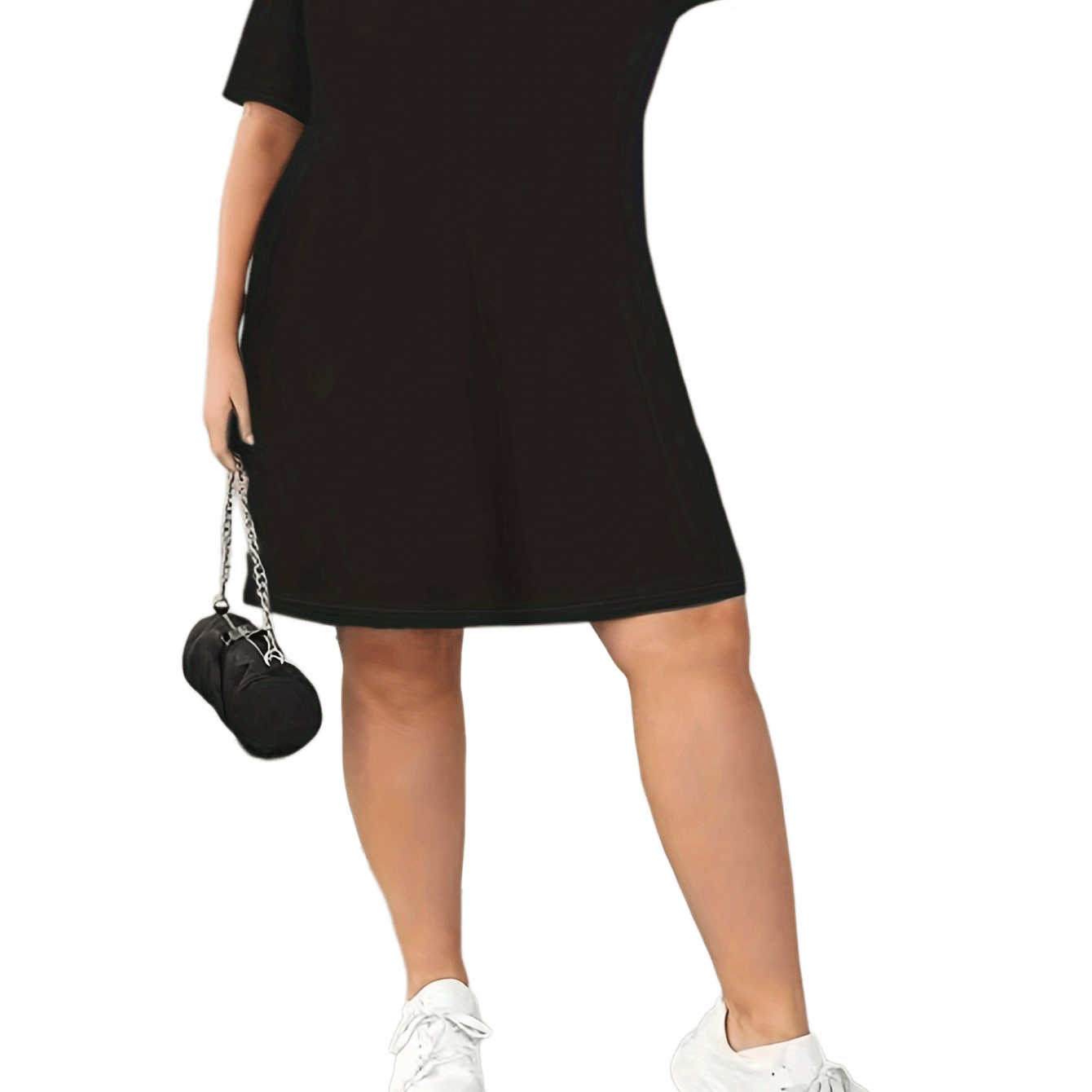  Solid Round Neck Short Sleeve Tee Dress