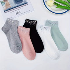 Women's Rhinestone Decor Crew Socks - Soft & Warm Short Stockings
