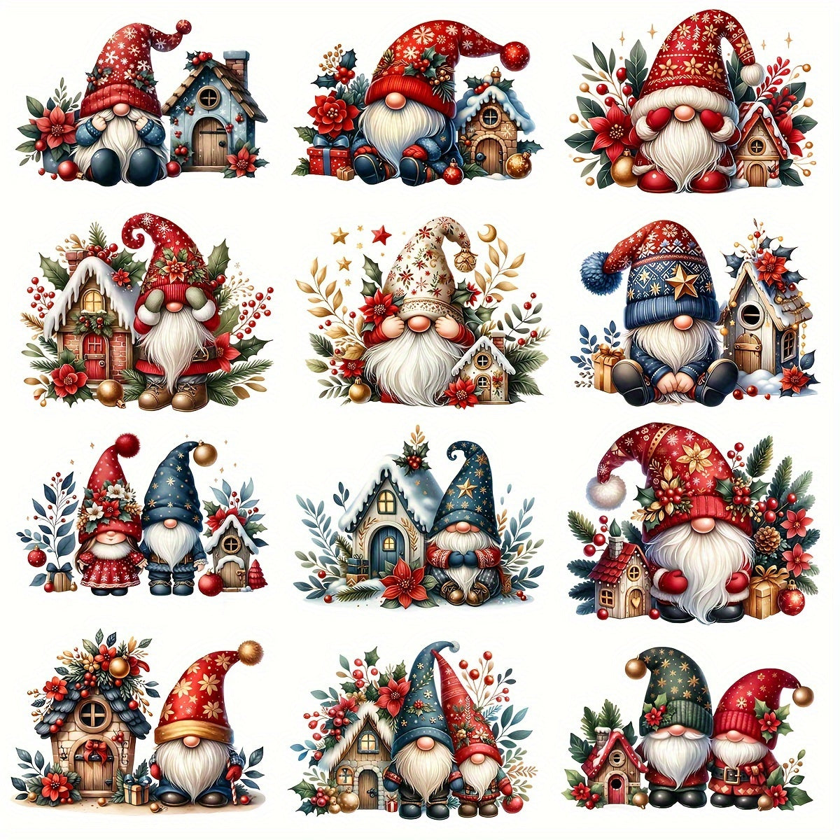 12pcs Santa Dwarf Waterproof Stickers for Mugs Glassware Laptop