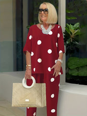 Polka Dot Two Piece Set Half Sleeve T-shirt & Pants