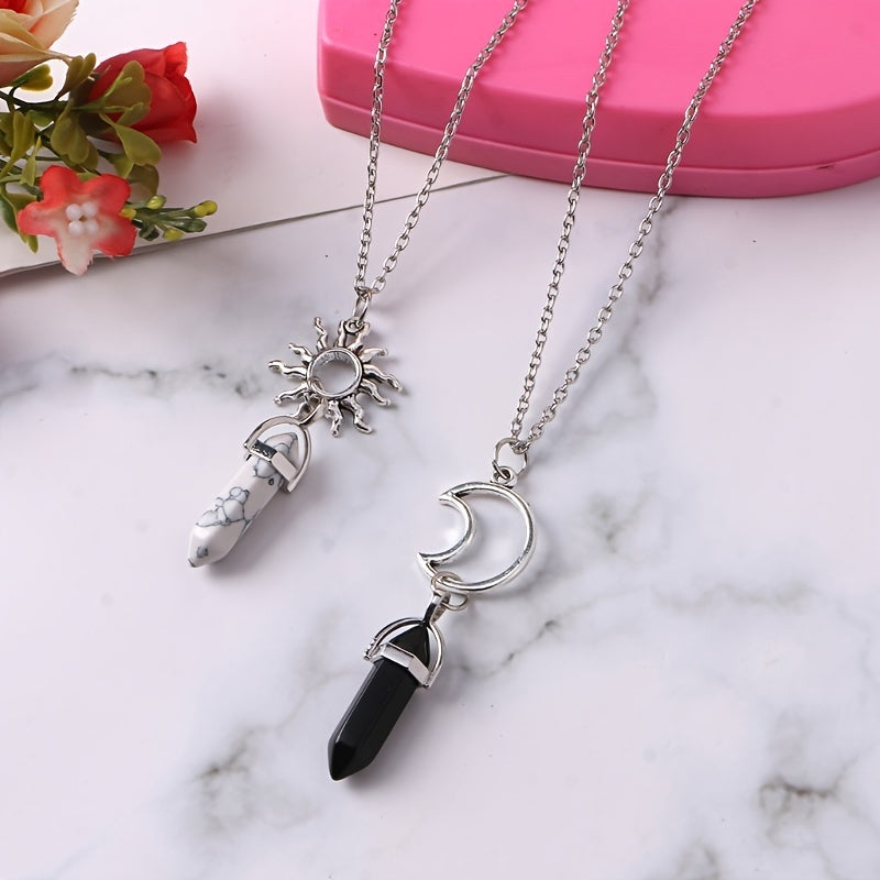 2 Pack Sun Moon Necklace Two Tone Crystal Pendant