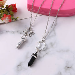 2 Pack Sun Moon Necklace Two Tone Crystal Pendant