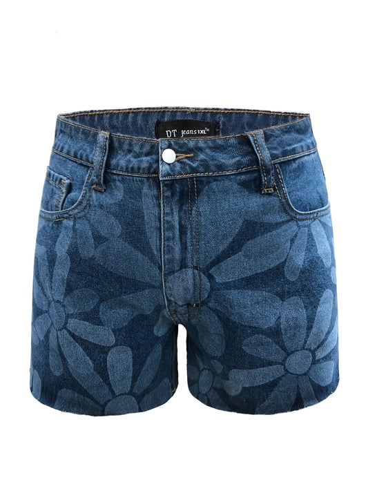 Women's Plus Floral Print High Rise Denim Shorts