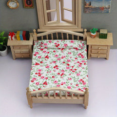 1/12 Scale Wooden Twin Bed Frame with Floral Bedding