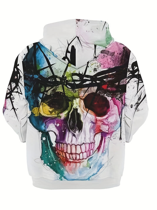 Colorful Skull Print Men's Hoodie Drawstring Pullover